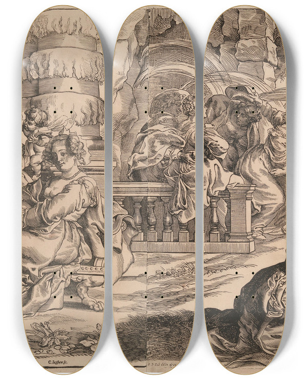Triptych art skateboard deck of Peter Paul Rubens The Conversation La Mode Or The Garden Of Love by Peter Paul Rubens (1577-1640)
