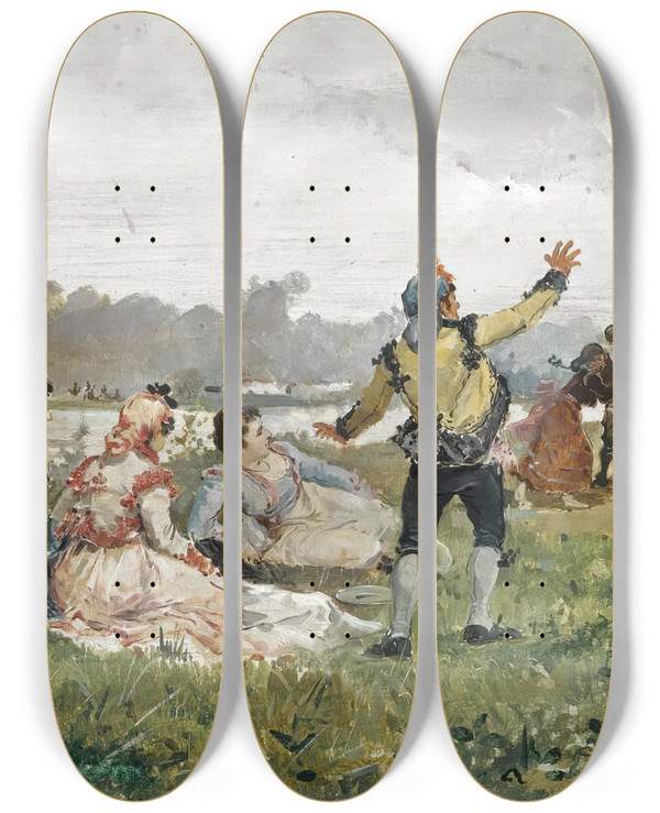 Triptych art skateboard deck of Eugenio Lucas Villamil Campestre by Eugenio Lucas Villamil (1858-1918)