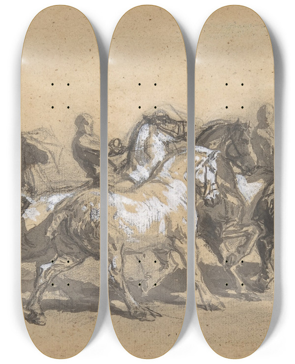 Triptych art skateboard deck of Rosa Bonheur Study For The Horse Fair_2 by Rosa Bonheur (1822-1899)