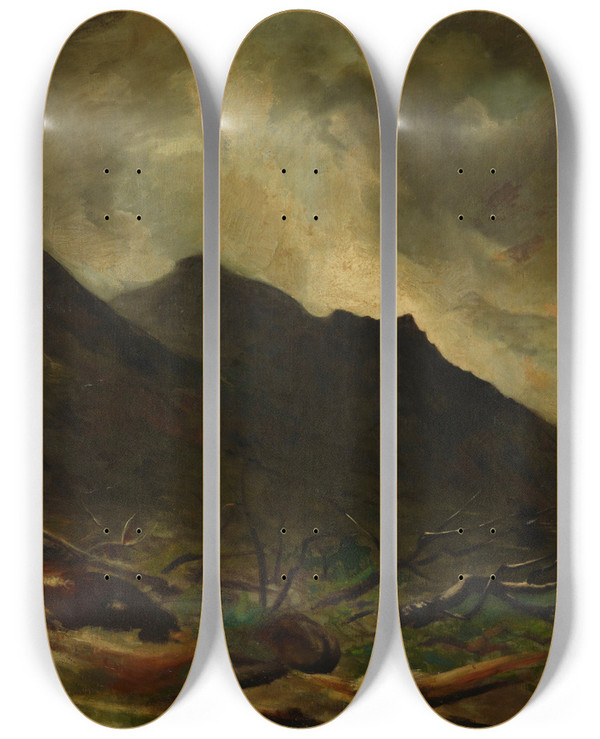 Triptych art skateboard deck of Petrus Van Der Velden Mount Rolleston Otira Gorge West Coast New Zealand by Petrus van der Velden (1837-1915)
