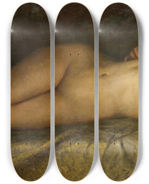 Triptych art skateboard deck of Ruggero Panerai Liegender Frauenakt by Ruggero Panerai (1862-1923)