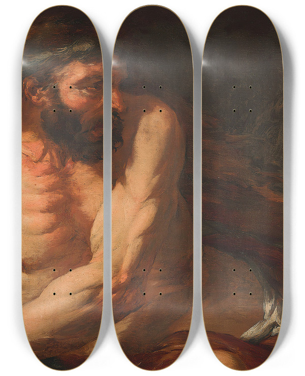 Triptych art skateboard deck of Giovanni Battista Langetti Samson by Giovanni Battista Langetti (1635-1676)
