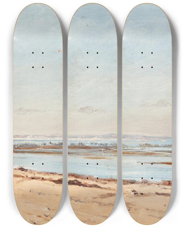 Triptych art skateboard deck of Eugenio Cecconi A View Of The River Arno by Eugenio Cecconi