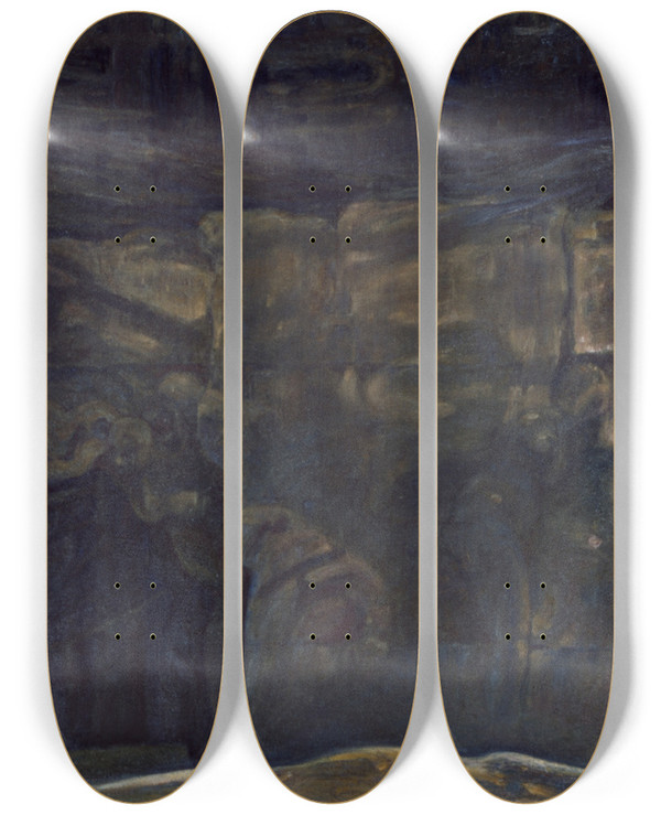 Triptych art skateboard deck of Jag Acke The Forest Temple by J.A.G. Acke (1859-1924)
