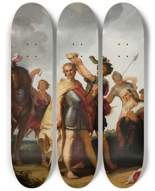Triptych art skateboard deck of Abraham Bloemaert Coronation Scene by Abraham Bloemaert (1564-1651)