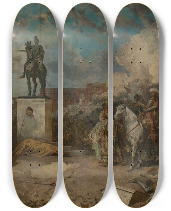 Triptych art skateboard deck of Stanisaw Von Chlebowski Entry Of Sultan Mehmed Ii In Constantinople by Stanislaw Chlebowski (1835-1884)