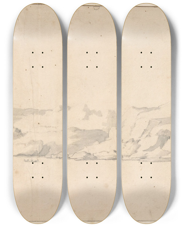 Triptych art skateboard deck of Willem Van De Velde The Younger Coast Scene by Willem van de Velde the Younger (1633-1707)
