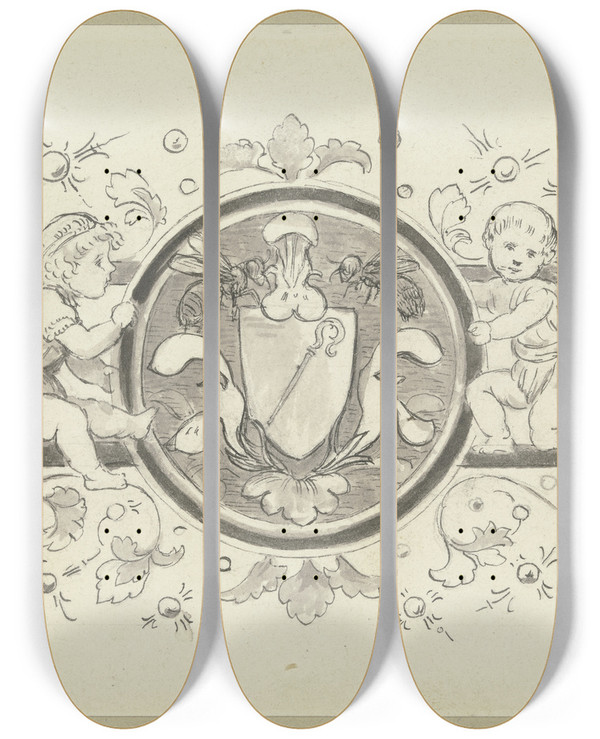 Triptych art skateboard deck of Wilhelm Steinhausen Final Vignette_2 by Wilhelm Steinhausen (1846-1924)
