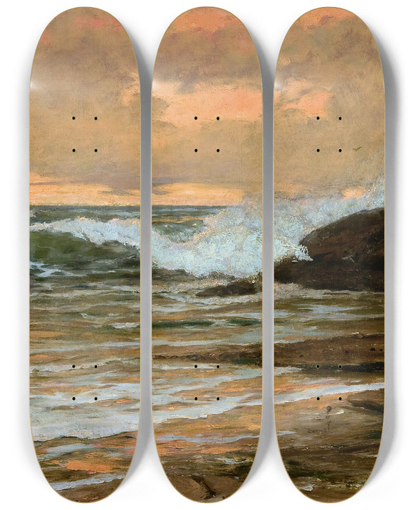 Triptych art skateboard deck of Pavel Alexandrovich Svedomsky Seascape With Clear Sky by Pavel Alexandrovich Svedomsky (1849-1904)
