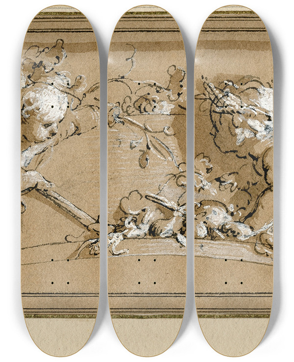 Triptych art skateboard deck of Jacob De Wit Allegory Of The Harvest by Jacob de Wit (1695-1754)