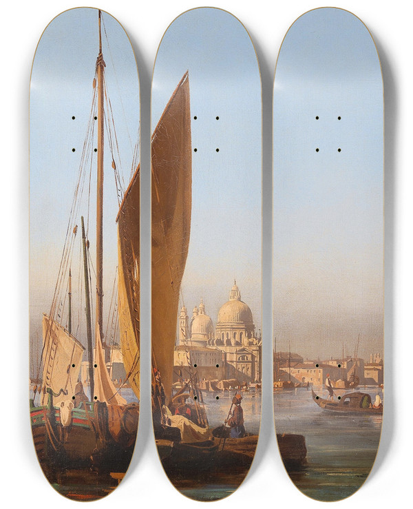Triptych art skateboard deck of Ippolito Caffi Venice The Doges Palace And The Molo by Ippolito Caffi (1809-1866)