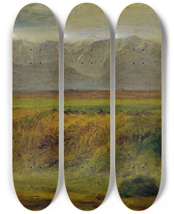 Triptych art skateboard deck of Johann Till The Younger Landschaft Mit Raxmassiv by Johann Till the younger (1827-1894)
