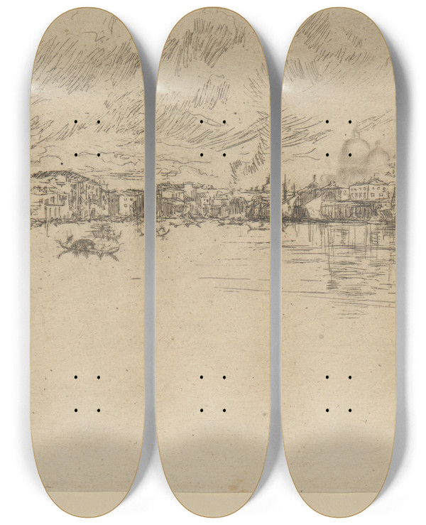 Triptych art skateboard deck of James Abbott Mcneill Whistler Long Venice by James Abbott Mcneill Whistler (1834-1903)