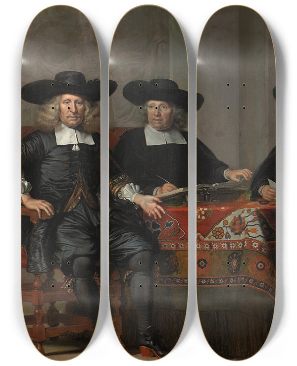 Triptych art skateboard deck of Adriaen Backer De Regenten En Regentessen Van Het Oude Mannen En Vrouwengasthuis by Adriaen Backer (1635-1684)