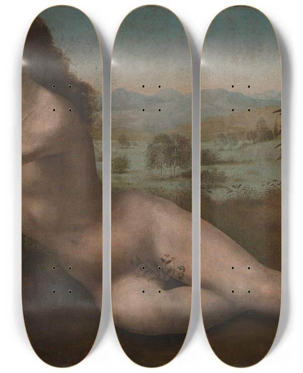 Triptych art skateboard deck of Giuliano Bugiardini Adam by Giuliano Bugiardini (1475-1554)