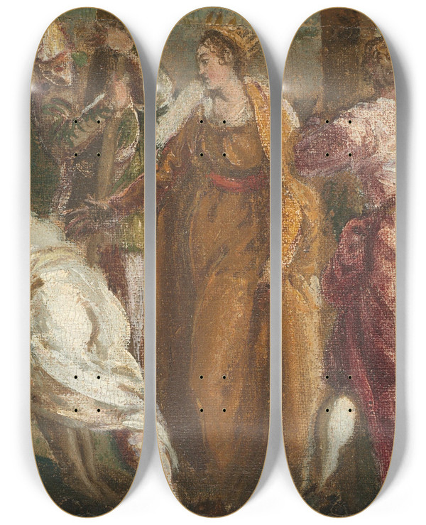 Triptych art skateboard deck of Jacopo Tintoretto Saint Helen Testing The True Cross by Jacopo Tintoretto (1518-1594)