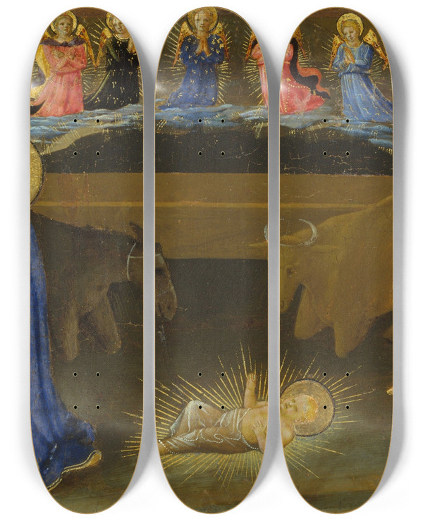 Triptych art skateboard deck of Zanobi Strozzi The Nativity_2 by Zanobi Strozzi (1412-1468)