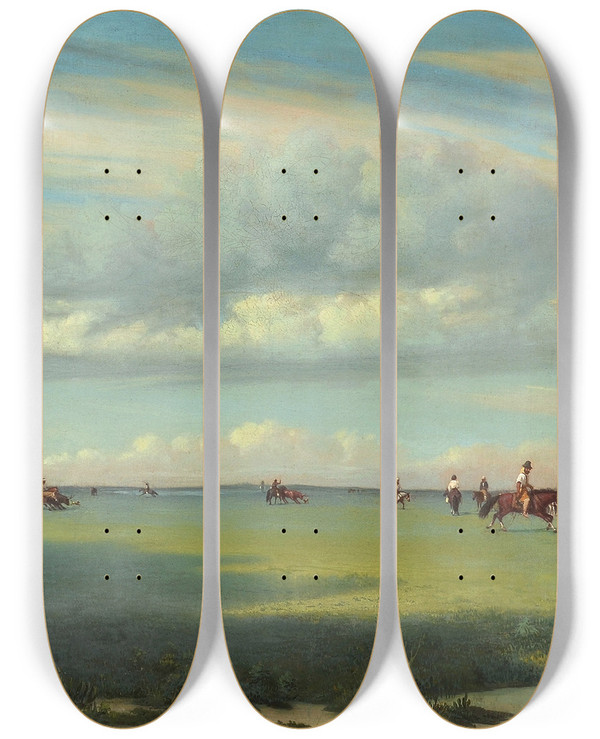 Triptych art skateboard deck of Prilidiano Pueyrredn El Rodeo_2 by Prilidiano Pueyrredon (1823-1870)