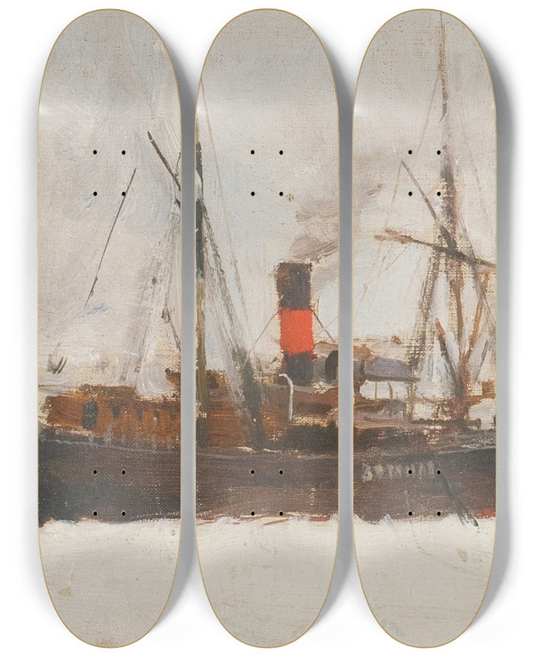 Triptych art skateboard deck of Akseli Gallenkallela Hyrylaivoja by Akseli Gallen Kallela (1865-1931)