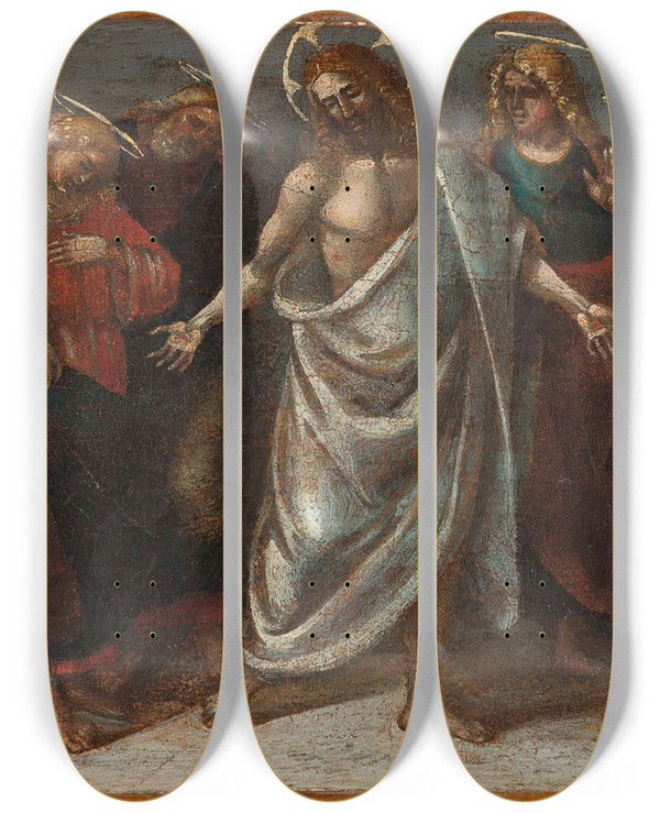 Triptych art skateboard deck of Luca Signorelli The Resurrected Christ Appearing To His Disciples by Luca Signorelli (1470-1523)