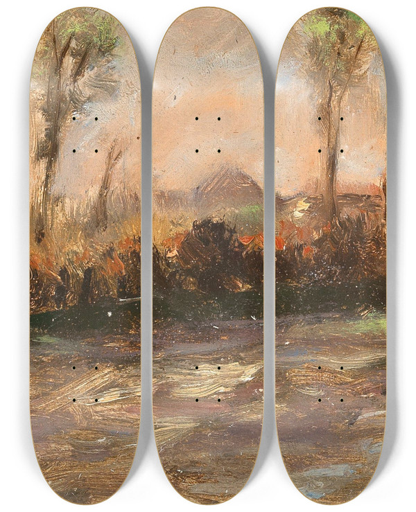 Triptych art skateboard deck of Theodor Von Hrmann A Landscape With Figures by Theodor Von Hormann (1840-1895)