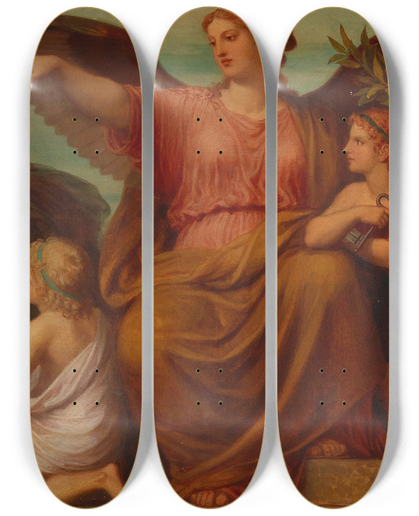 Triptych art skateboard deck of Christian Griepenkerl Allegory by Christian Griepenkerl (1839-1916)