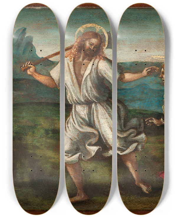 Triptych art skateboard deck of Luca Signorelli The Resurrected Christ Appearing To St Magdalene by Luca Signorelli (1470-1523)