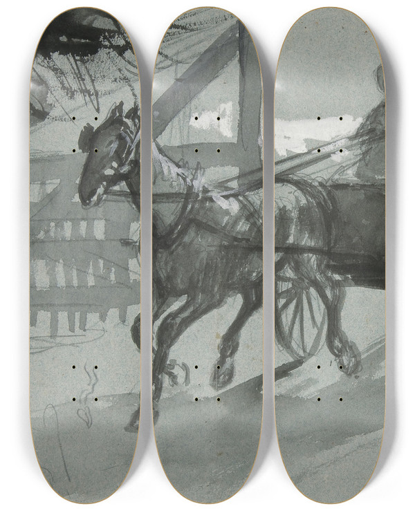 Triptych art skateboard deck of Edwin Austin Abbey Group Of People In An Open Cart by Edwin Austin Abbey (1852-1911)