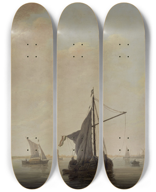 Triptych art skateboard deck of Aelbert Cuyp A View Of The Maas At Dordrecht by Aelbert Cuyp (1620-1691)