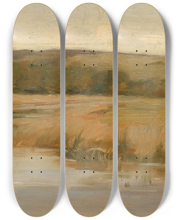 Triptych art skateboard deck of Max Weyl Hill And Marshland_2 by Max Weyl (1837-1914)