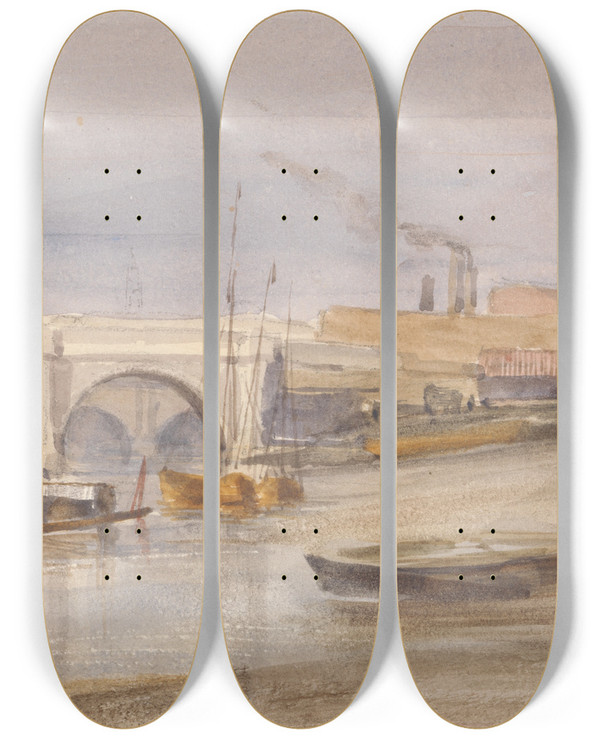 Triptych art skateboard deck of Thomas Hollis Westminster Bridge From The Lambeth Shore by Thomas Hollis (1818-1843)