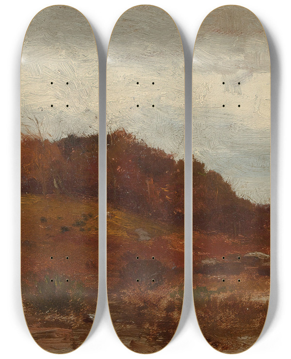 Triptych art skateboard deck of Robert Swain Gifford Autumn Landscape by Robert Swain Gifford (1840-1905)