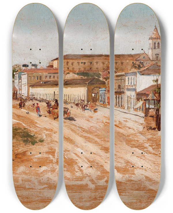 Triptych art skateboard deck of Antonio Ferrigno Rua 25 De Maro by Antonio Ferrigno