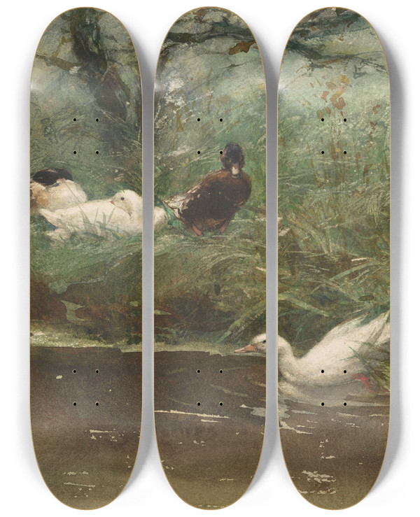 Triptych art skateboard deck of Willem Maris Eenden Aan De Slootkant by Willem Maris (1844-1910)