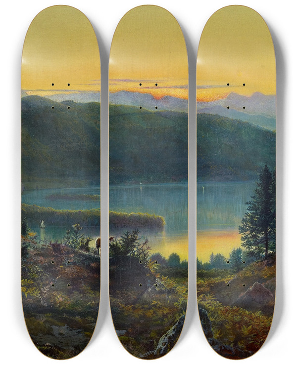 Triptych art skateboard deck of John Atkinson Grimshaw Windermere by John Atkinson Grimshaw (1836-1893)