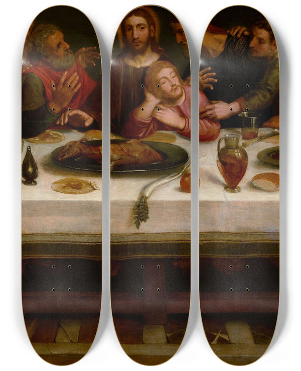 Triptych art skateboard deck of Willem Key The Last Supper by Willem Key (1516-1568)