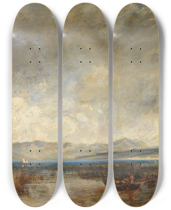 Triptych art skateboard deck of Eduard Schleich The Elder Am Chiemsee by Eduard Schleich The Elder (1812-1874)