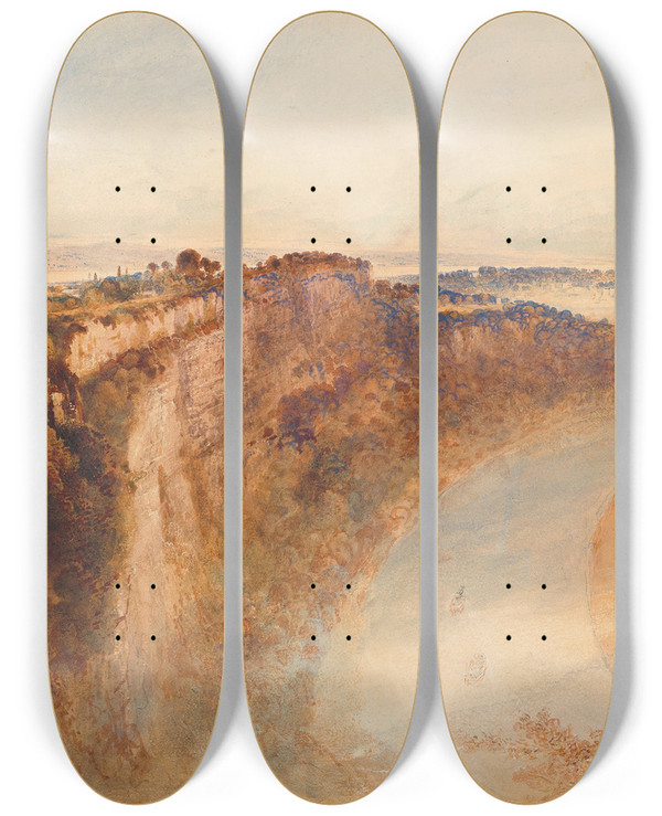 Triptych art skateboard deck of John Martin View On The River Wye Looking Towards Chepstow by John Martin (1789-1854)