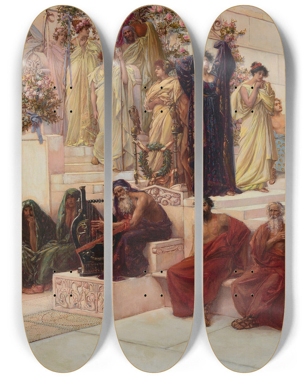 Triptych art skateboard deck of Thomas Ralph Spence The Song Of Phemius And The Sorrow Of Penelope by Thomas Ralph Spence (1855-1903)