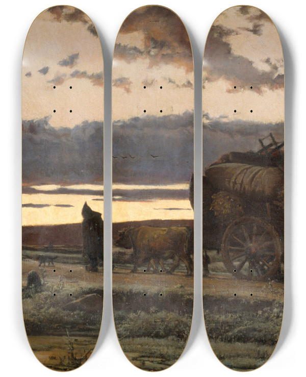 Triptych art skateboard deck of Joaquim Vayreda Sorrow by Joaquim Vayreda (1843-1894)
