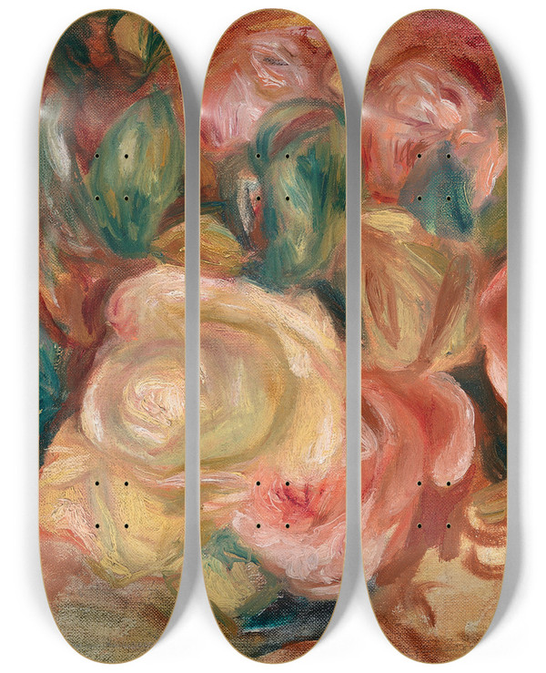 Triptych art skateboard deck of Pierreauguste Renoir Roses Roses by Pierre-Auguste Renoir (1841-1919)