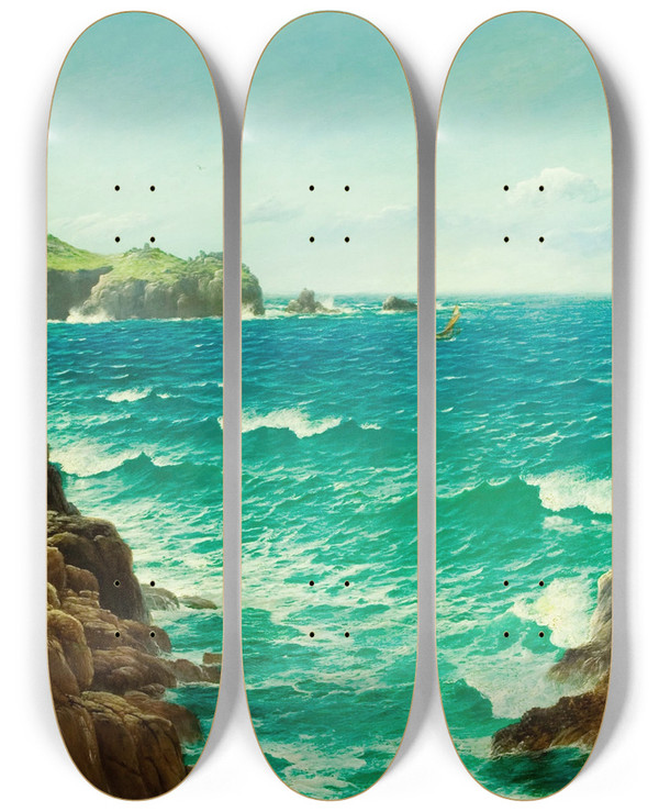 Triptych art skateboard deck of David James Sea Cliffs by David James (1853-1904)