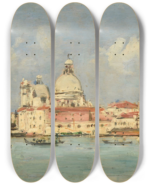 Triptych art skateboard deck of Eugne Boudin Venise La Douane Et Notredamedelasalute by Eugene Boudin (1824-1898)
