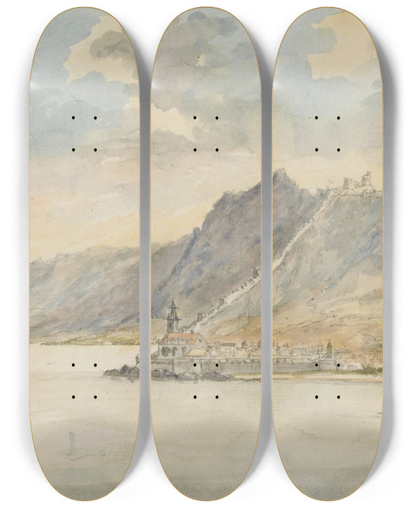Triptych art skateboard deck of Charles Gore View Of Drrenstein by Charles Gore (1729-1807)