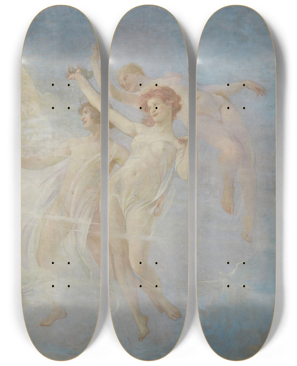 Triptych art skateboard deck of Edwin Howland Blashfield Triumph Of Thedance by Edwin Howland Blashfield (1848-1936)