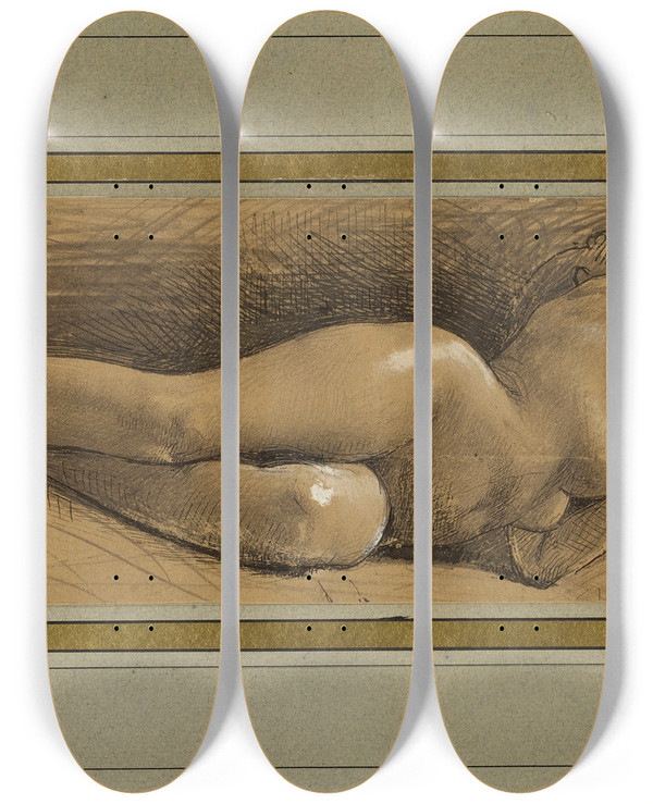 Triptych art skateboard deck of Lon Bonnat Etude Pour Lidal Lhtel De Ville De Paris by Leon Bonnat (1833-1922)