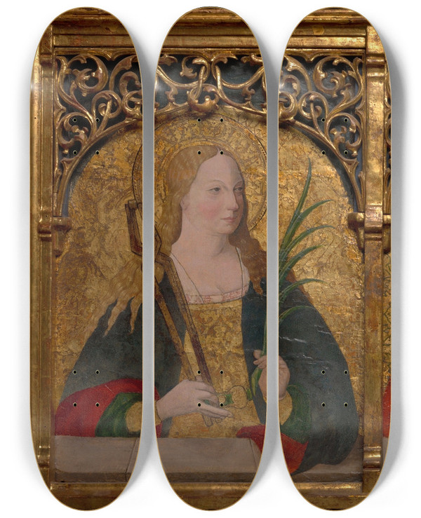 Triptych art skateboard deck of Master Alejo Saints Apollonia Barbara And Agatha by Master Alejo (1485-1516)