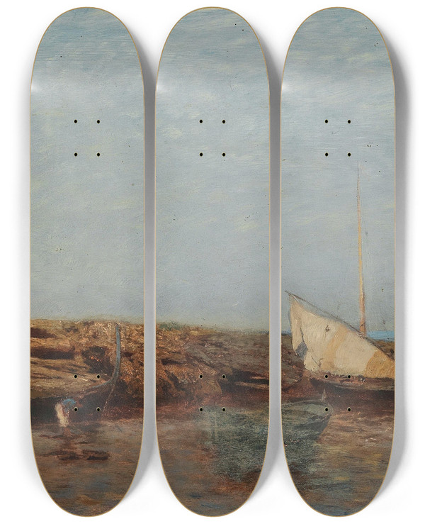 Triptych art skateboard deck of Eugen Jettel A View Of The French Coast by Eugen Jettel (1845-1901)