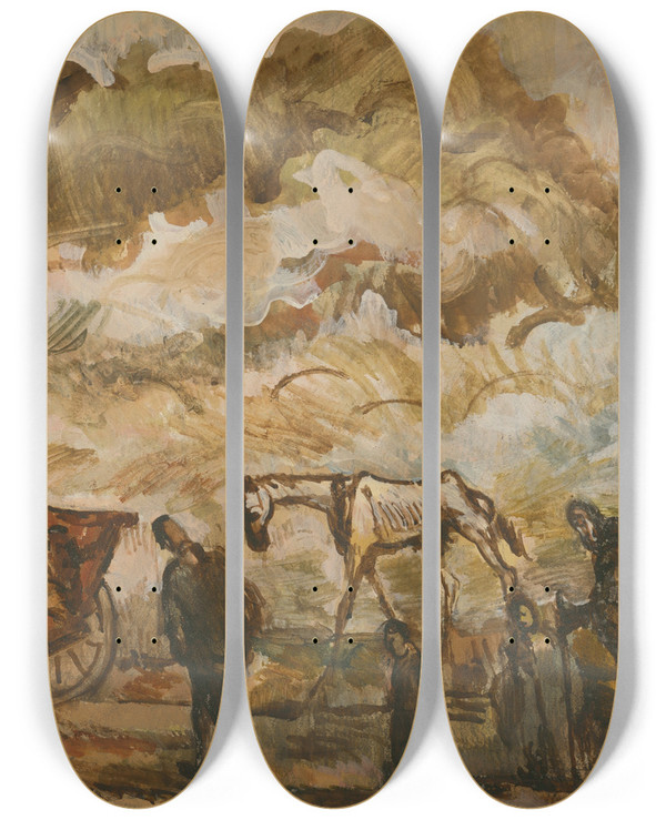 Triptych art skateboard deck of Cyprin Majernk Refugees_4 by Cyprian Majernik (1909-1945)
