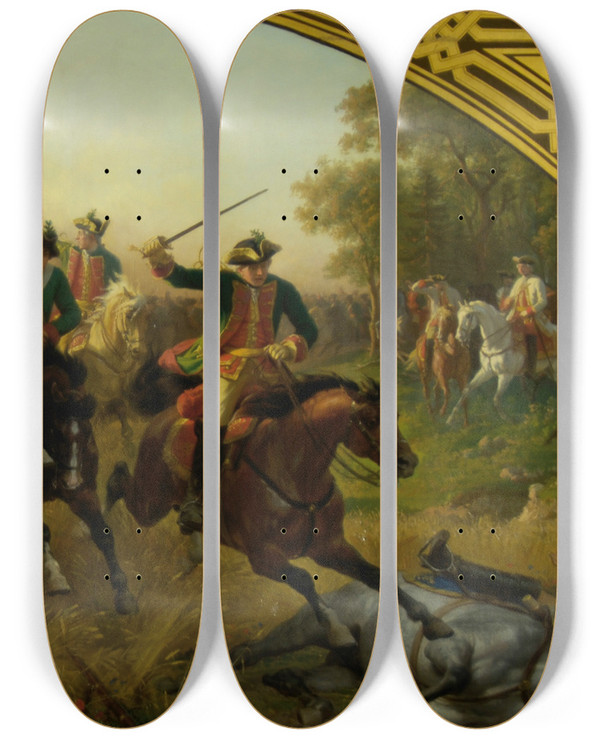 Triptych art skateboard deck of Karl Von Blaas Die Schlacht Bei Kolin 1757 by Karl Von Blaas (1815-1894)